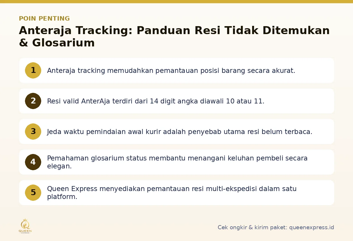 Infografis poin penting AnterAja tracking - Queen Express