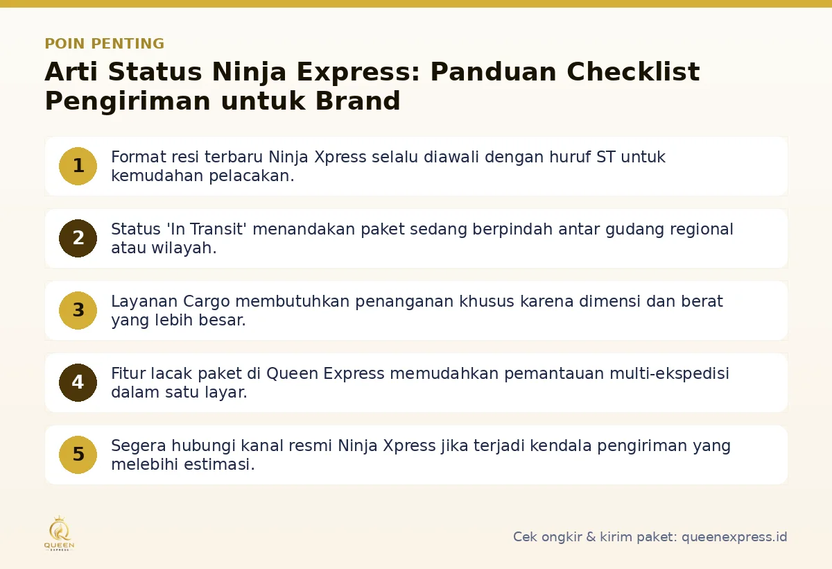 Infografis poin penting Arti status Ninja Express - Queen Express