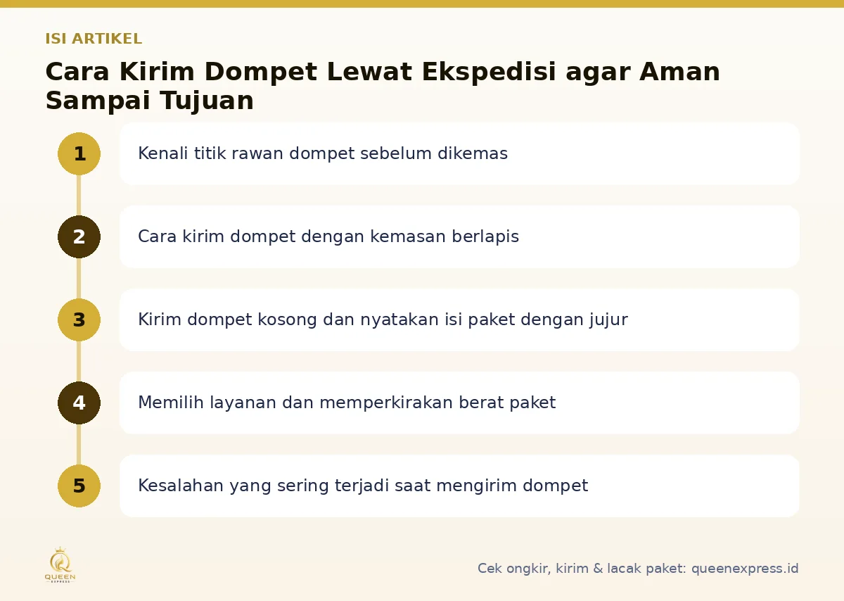 Peta isi artikel Cara kirim dompet - Queen Express