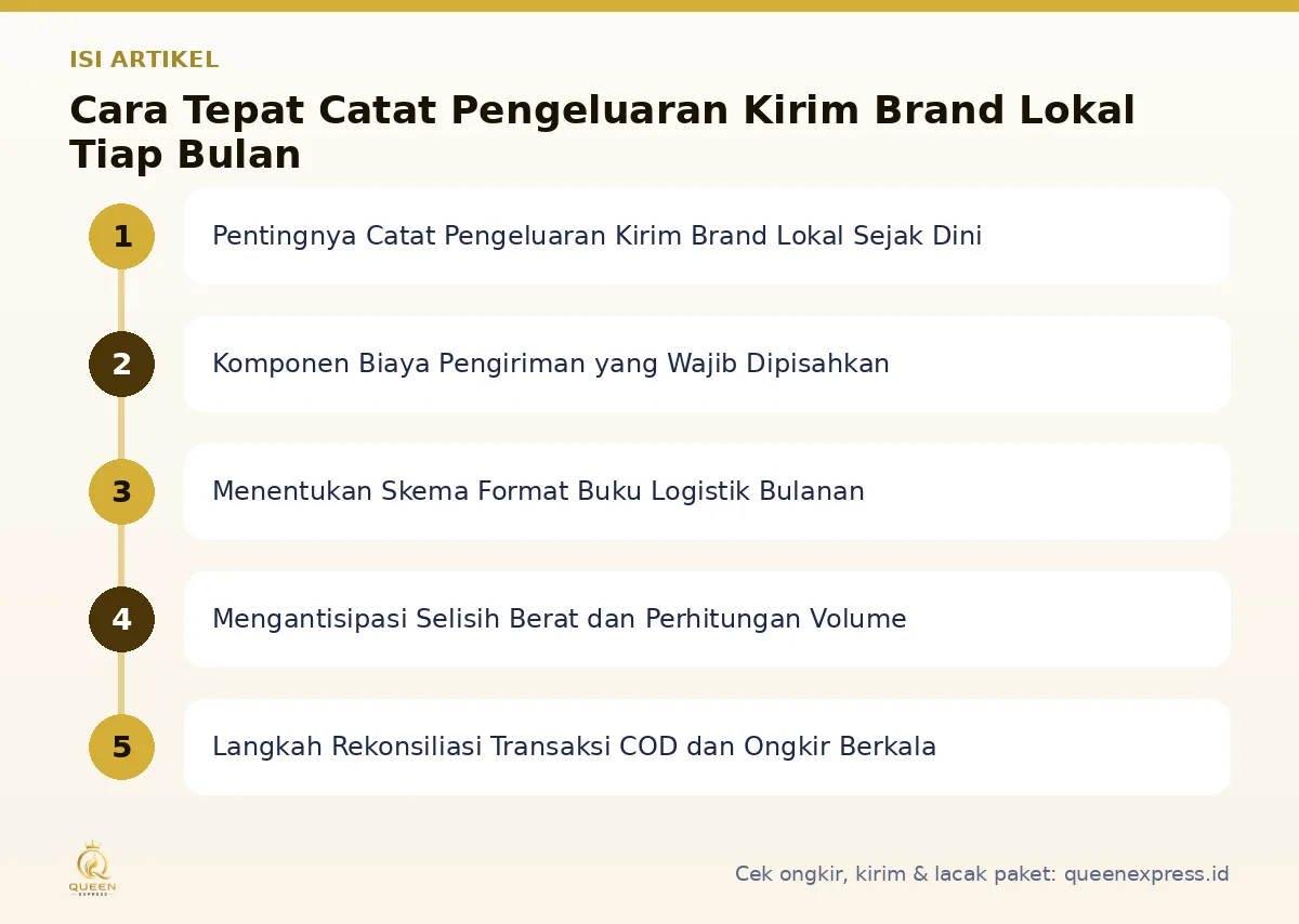 Peta isi artikel Catat pengeluaran kirim brand lokal - Queen Express