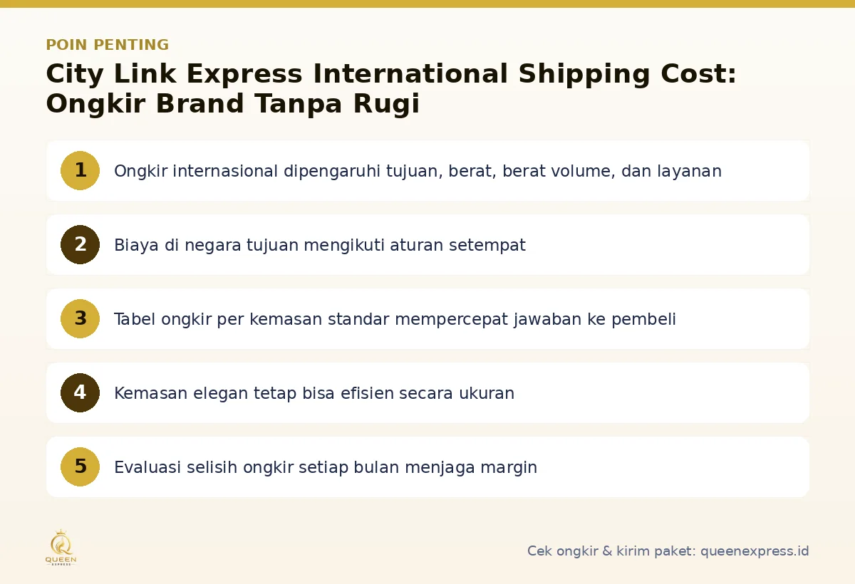 Infografis poin penting City Link Express international shipping cost - Queen Express