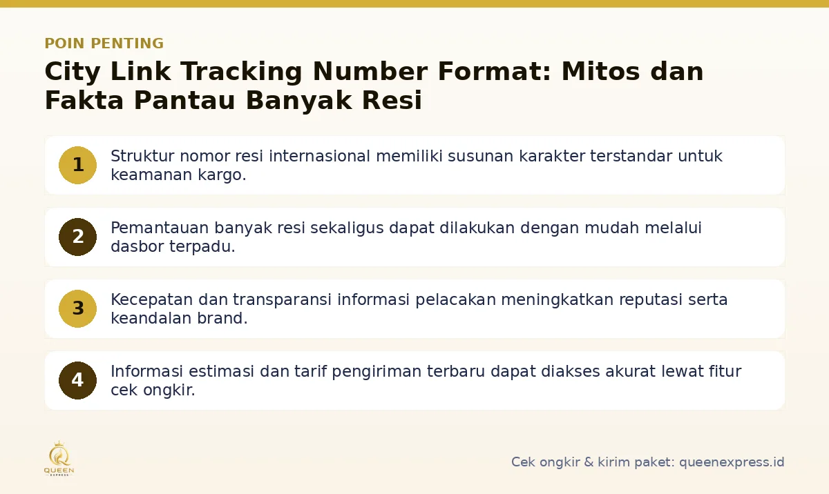Infografis poin penting City Link tracking number format - Queen Express