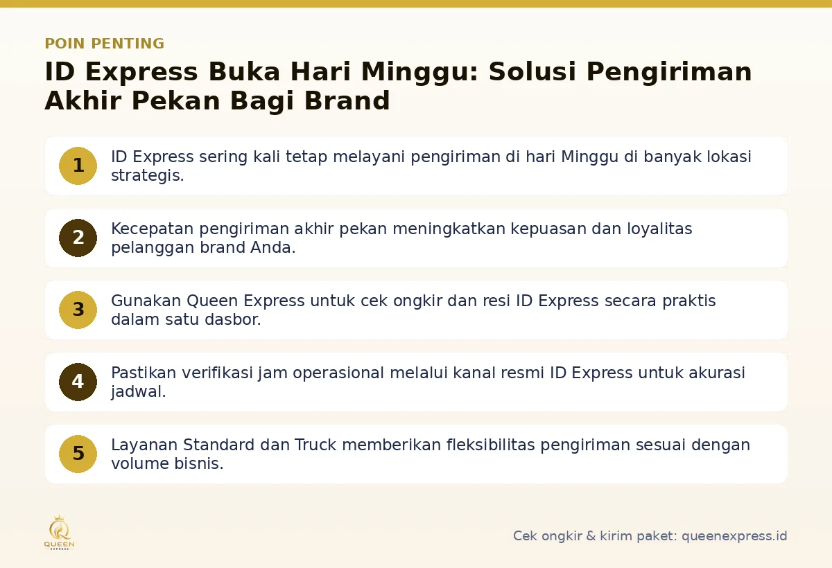 Infografis poin penting ID Express buka hari minggu - Queen Express