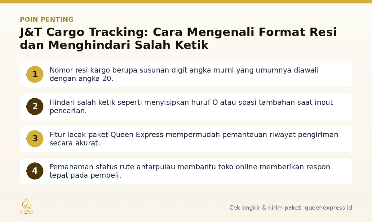 Infografis poin penting J&T Cargo tracking - Queen Express