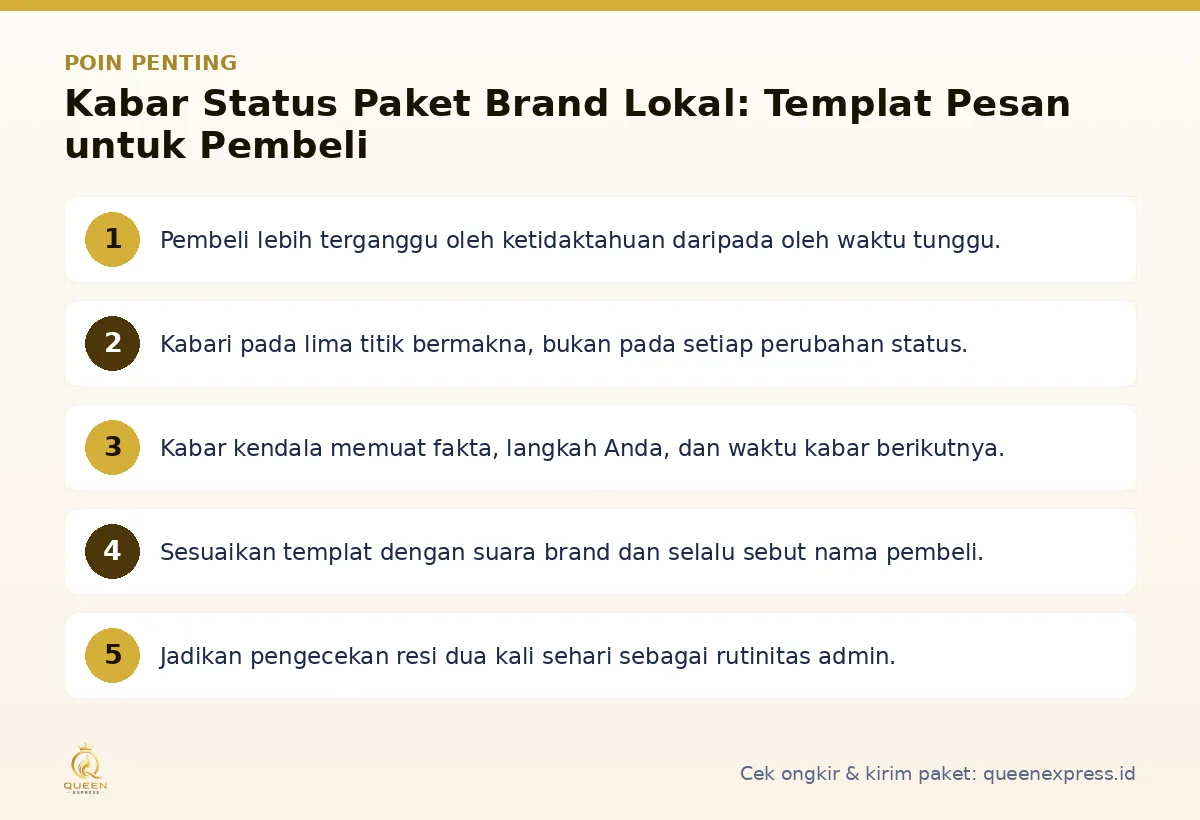 Poin penting: Kabar Status Paket Brand Lokal: Templat Pesan untuk Pembeli