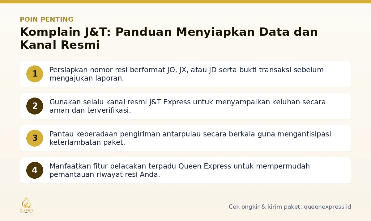 Infografis poin penting Komplain J&T - Queen Express