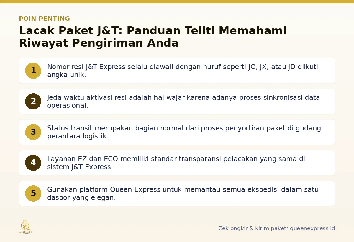 Infografis poin penting Lacak paket J&T - Queen Express