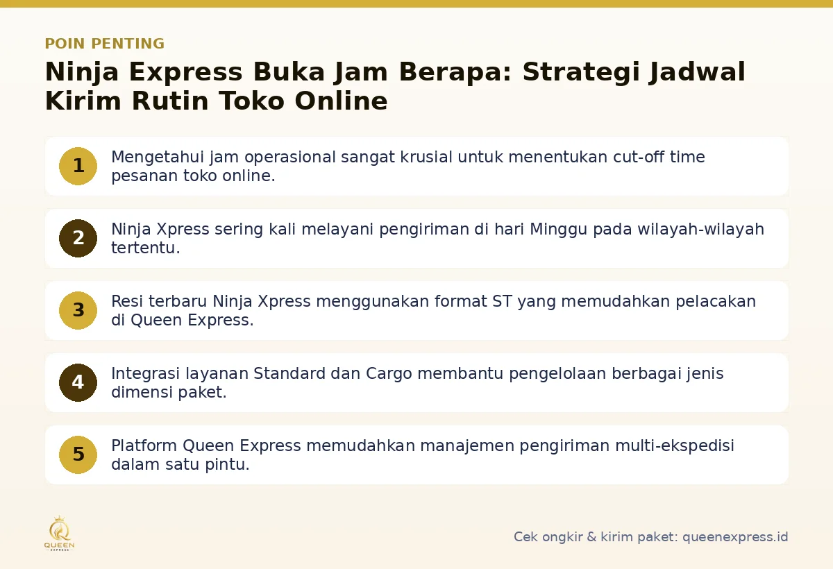 Infografis poin penting Ninja Express buka jam berapa - Queen Express