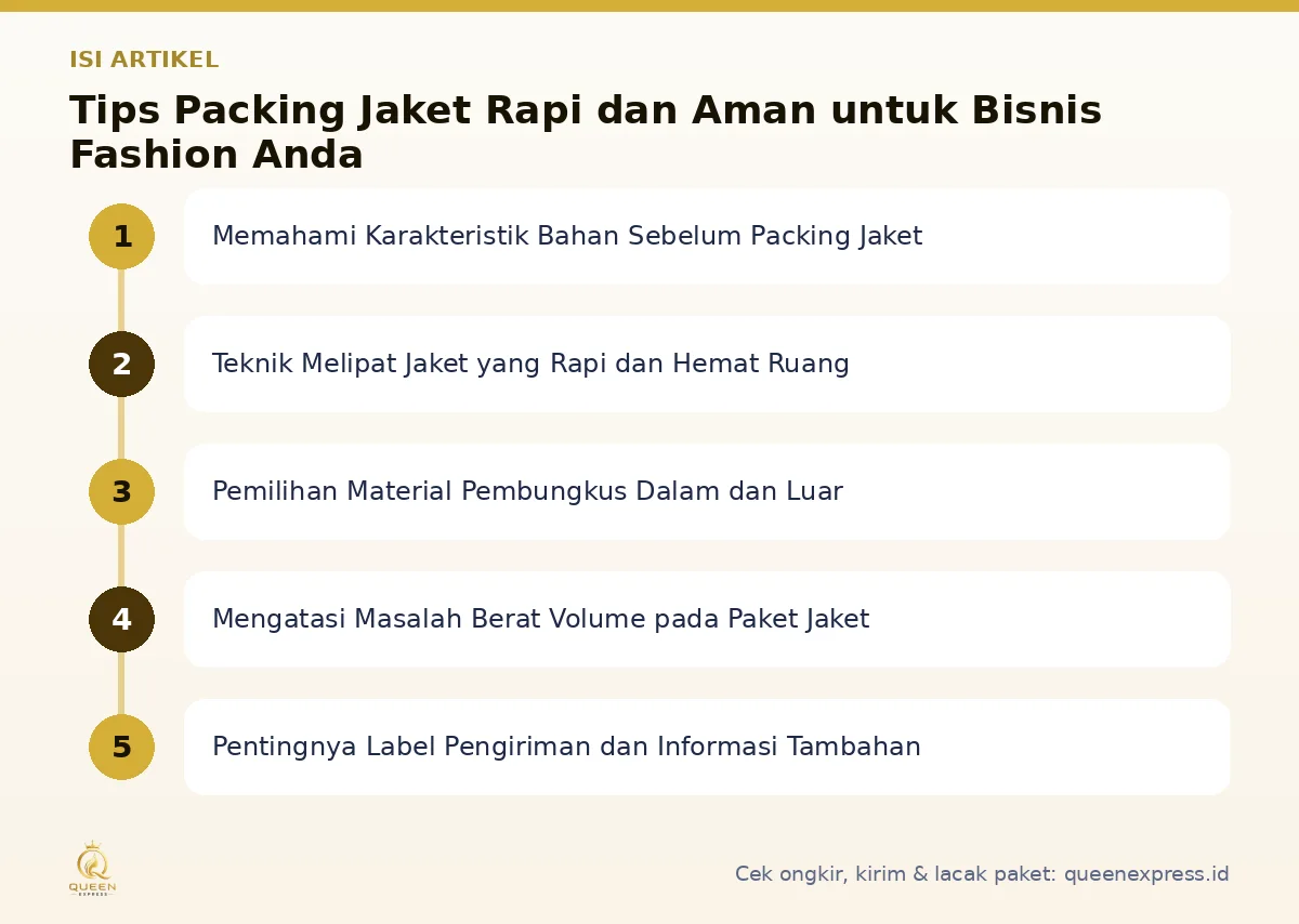 Peta isi artikel Packing jaket - Queen Express