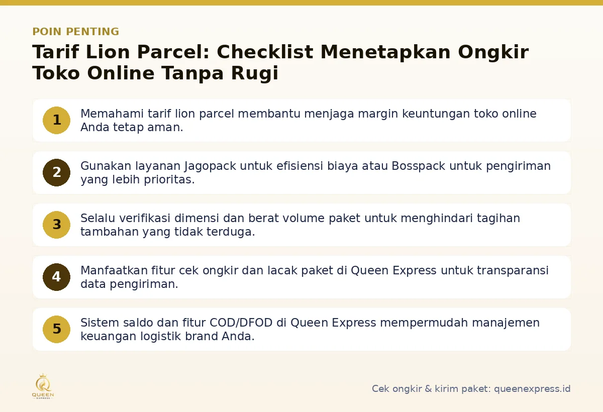 Infografis poin penting Tarif Lion Parcel - Queen Express