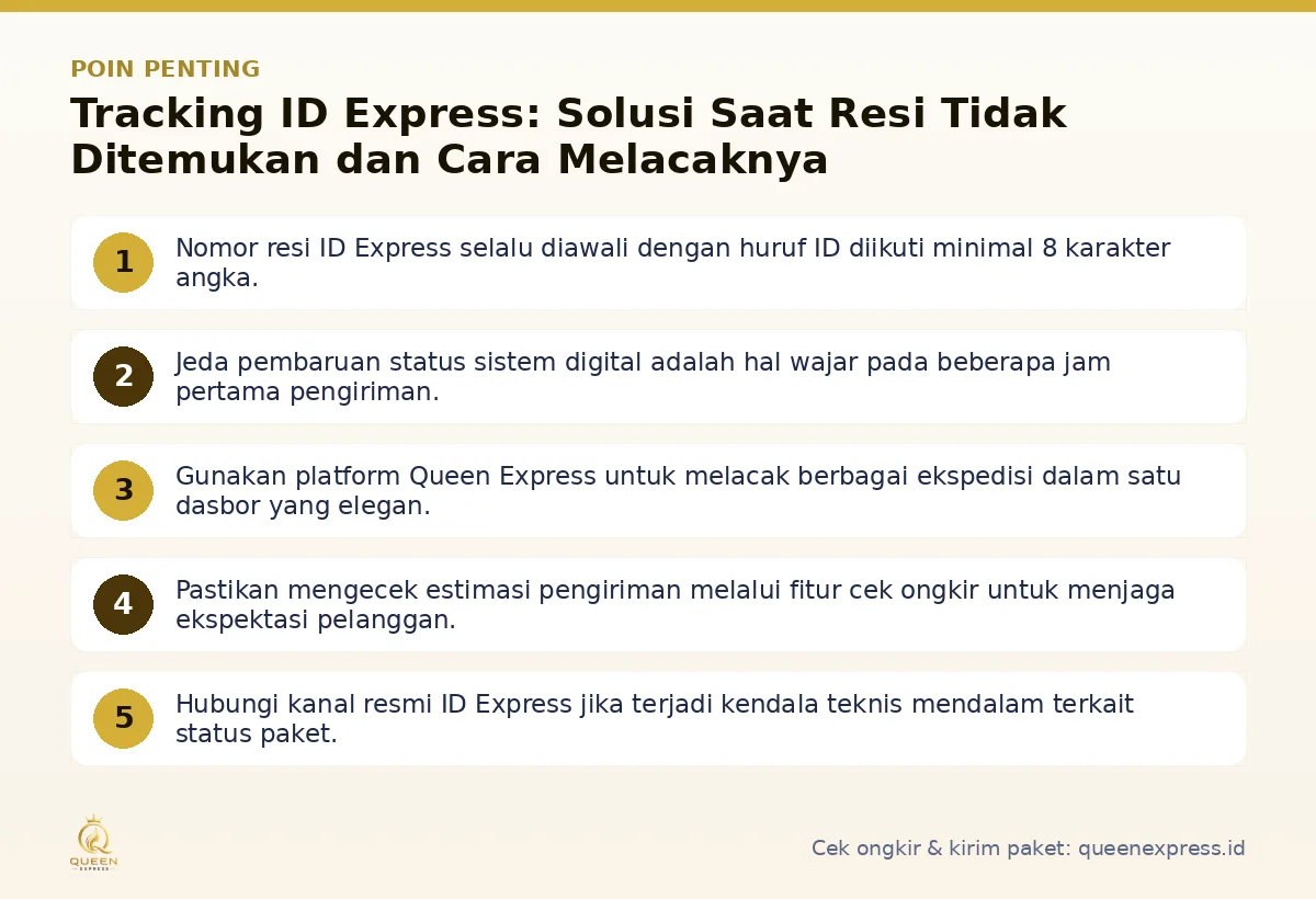 Infografis poin penting Tracking ID Express - Queen Express